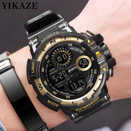 YIKAZE Black Digital Watch for Men Sports Watches Waterproof Outdoor Chronograph Hand Clock G Infantry Shock Student Wristwatch 