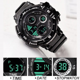 YIKAZE Black Digital Watch for Men Sports Watches Waterproof Outdoor Chronograph Hand Clock G Infantry Shock Student Wristwatch - 1511