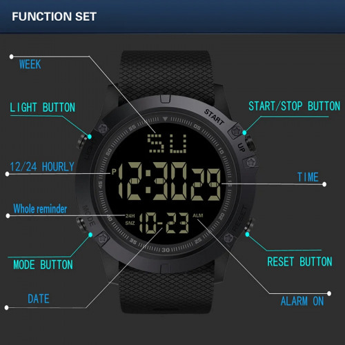 Men Sport Watch Multifunction Military Sports Watch Waterproof Luminous LED Digital Kids Watch Big Dial Student Electronic Watch