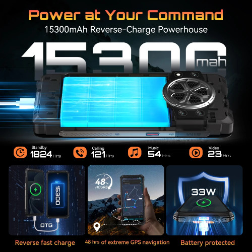 Cubot kingkong power 5, Rugged Smartphone Android 15, 15300mAh Battery, 6.88" 120Hz Screen, 16GB RAM (6+10), 128GB ROM, MTK G100 - 509