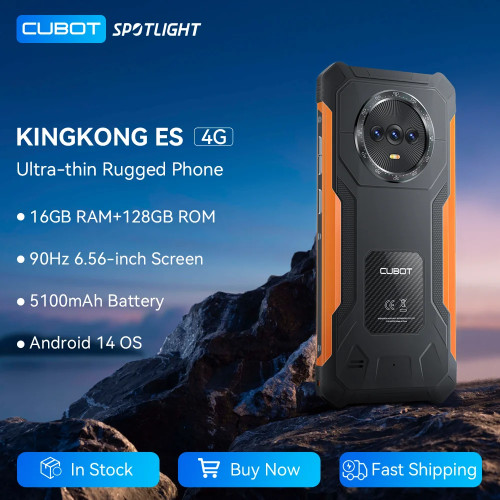 Cubot KingKong ES Ultra-thin Rugged Android Smartphone, 16GB RAM(6GB+10GB), 128GB ROM, 6.56" 90Hz Screen, 48MP Camera, 4G Phone - 509