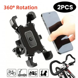 2PCS 360° Rotatable & Adjustable Bike/Motorcycle Phone Mount - Shockproof, Anti-Slip Holder For phone, - Durable Abs Material 