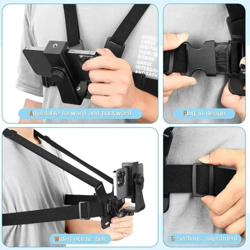 Adjustable Phone Holder with Chest Strap Mount for Sports Camera Mobile Phone Accessories Black Stand