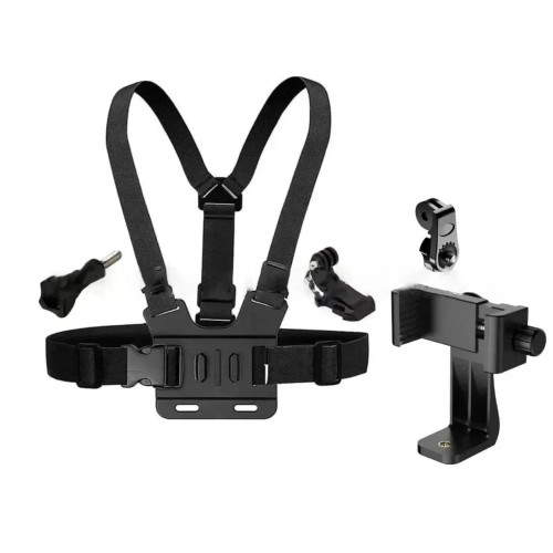 Adjustable Phone Holder with Chest Strap Mount for Sports Camera Mobile Phone Accessories Black Stand