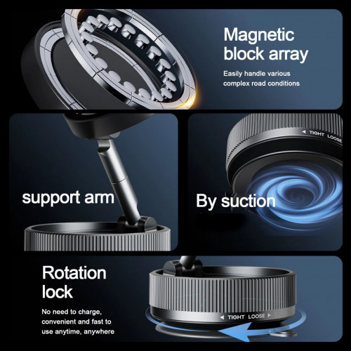 Universal Strong Magnetic Car Phone Holder Foldable Design 360° Adjustable Vacuum Mount for Car Desk Bathroom