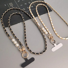 Mobile Phone Lanyard Women's Long Neck and Shoulder Strap Phone Case Universal Lanyard Long Crossbody Pearl Pickup Chain 
