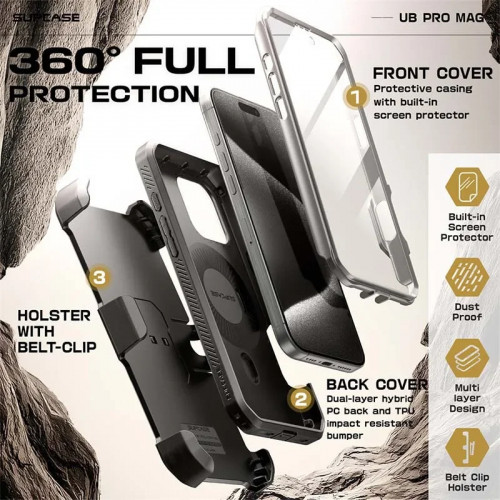 For iPhone 16 Pro Max Case 6.9“ 2024 SUPCASE UB Pro Mag Full Body Rugged Phone Case with Built-in Screen Protector Belt-Clip