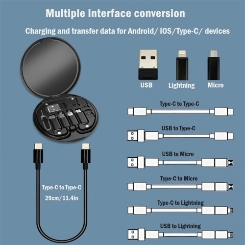 Portable Multi-functional Data Cable Storage Box, 60W Fast Charging Mobile Phone Holder, Charging Cable Set, Multi Head Adapter