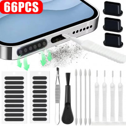 66PCS Mobile Phone Speaker Charging Port Cleaning Set Dust Plug for iPhone 16 15 14 Earphones Clean Kit Brush for Samsung Xiaomi 