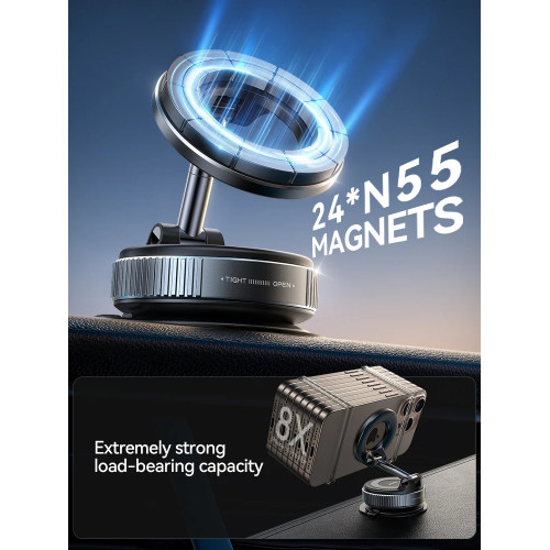 Joyroom Magnetic Suction Cup Phone Mount Vacuum Magnetic Car Phone Holder Mount With 360° Metal Strut for iPhone Samsung Xiaomi