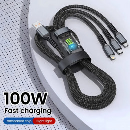 6A 3in1 Fast Charging Cable USB Type C Type-C Mobile Phone Cable for iPhone X Xiaomi Oneplus Realme Poco USB Micro Cables 
