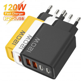 Quick Charge 3.0 Fast Charger Muti Total 120W 4 Port USB Type C PD Mobile Phone Wall Adapter for iPhone 16 Samsung S24 Xiaomi 15 