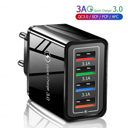 3A USB Charger 4 Port USB Quick Charge 3.0 EU US Plug Mobile Phone Charger Wall Adapter Portable Fast Charging For iPhone 16 Pro 