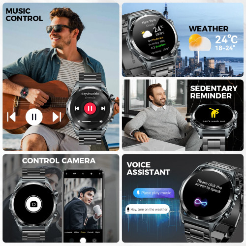 EIGIIS New Smart Watch KE6 1.43" AMOLED Display Men Black Sports Watch KE Series Bluetooth Call Health Monitor IP68 Waterproof