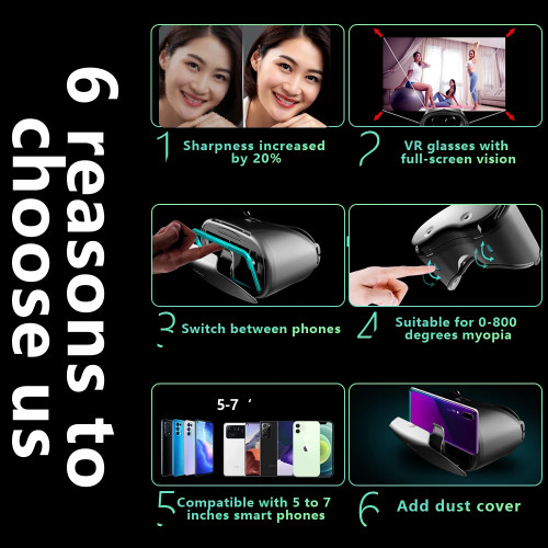 3D Virtual Reality VR Glasses For iPhone Android Smartphone Cell Mobile Phone Helmet Headset Wirth Real With Controller Lenses - 44