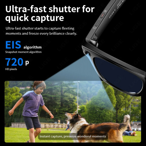 LIGE AI Smart Glasses 720P Camera Video Recorder Bluetooth Call 260mAh Battery Voice Assistant Control Sunglasses For Men Women - 44