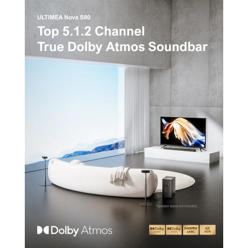 ULTIMEA 520W 5.1.2 Soundbar with Dolby Atmos for Smart TV,4K HDR Pass-through,Home Theater Wireless Bluetooth Soundbar Speakers