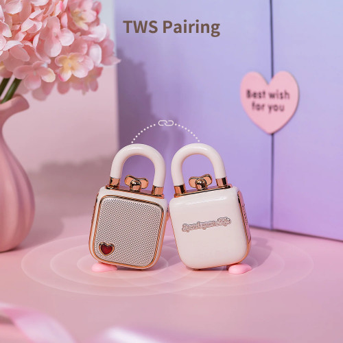 Divoom LoveLock Portable Bluetooth Speaker, Mini Cute Retro Stylish Design, 5W Sound Box, Ideal Gift for Girl PInk 2024 New