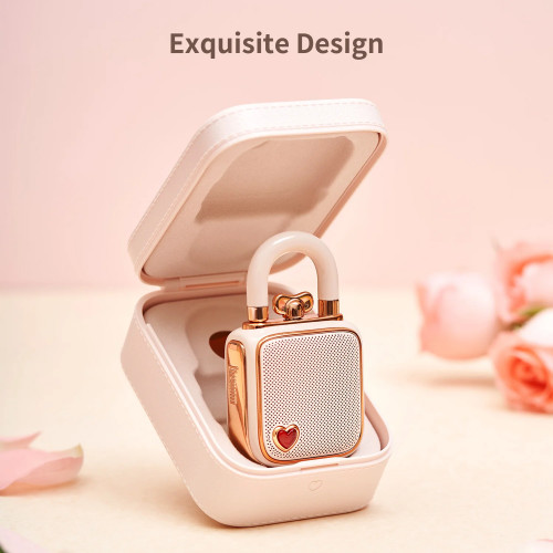 Divoom LoveLock Portable Bluetooth Speaker, Mini Cute Retro Stylish Design, 5W Sound Box, Ideal Gift for Girl PInk 2024 New