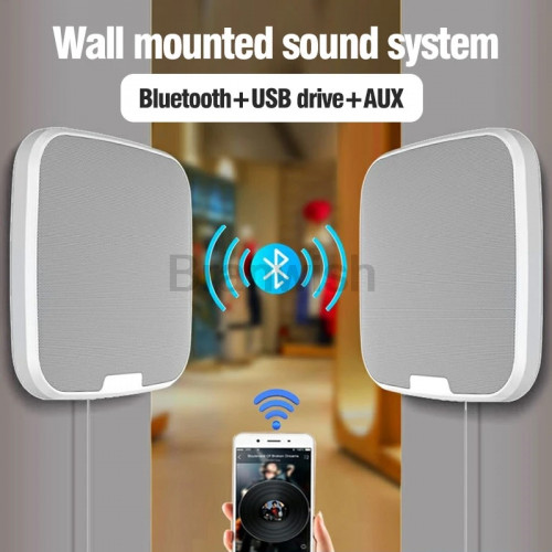 15W Unpunched Wall Mounted Bluetooth Speaker Sound System 3D Surround Sound Subwoofer Home Commercial Use with Remote Control