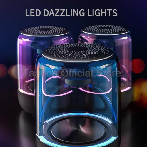 Wireless Bluetooth Speaker Desktop Portable Mini Subwoofer Glass Shell  Rechargeable LED Light Sound Box for Outdoor or Indoor