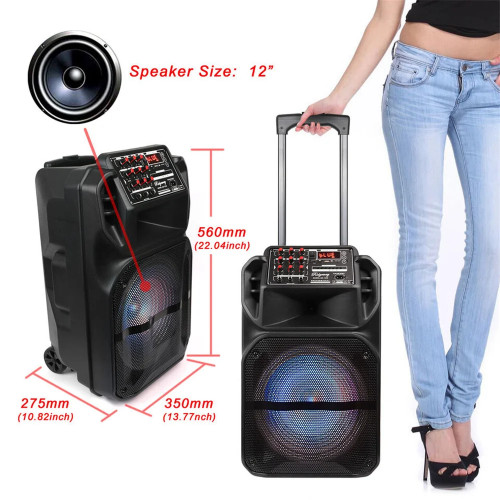 12" Rechargeable Bluetooth Party Speaker FM AUX Remote Control with Microphone Sound System Karaoke Dj Loud Speaker
