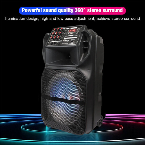 12" Rechargeable Bluetooth Party Speaker FM AUX Remote Control with Microphone Sound System Karaoke Dj Loud Speaker
