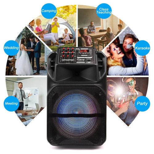 12" Rechargeable Bluetooth Party Speaker FM AUX Remote Control with Microphone Sound System Karaoke Dj Loud Speaker