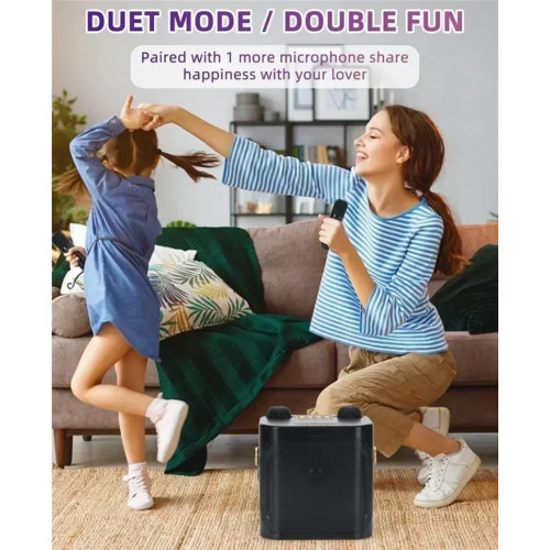 XIKCU High Power Karaoke Bluetooth Speaker Portable Stereo Surround Wireless Subwoofer with 2 Microphone Boombox Child Home Gift