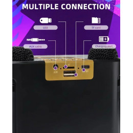 XIKCU High Power Karaoke Bluetooth Speaker Portable Stereo Surround Wireless Subwoofer with 2 Microphone Boombox Child Home Gift
