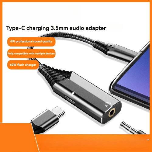 USB Dac Type-C Digital Audio Adapter 3.5 Headphone Converter Mobile Phone Charging Call 60W Fast Charging Cable Adapter Cable