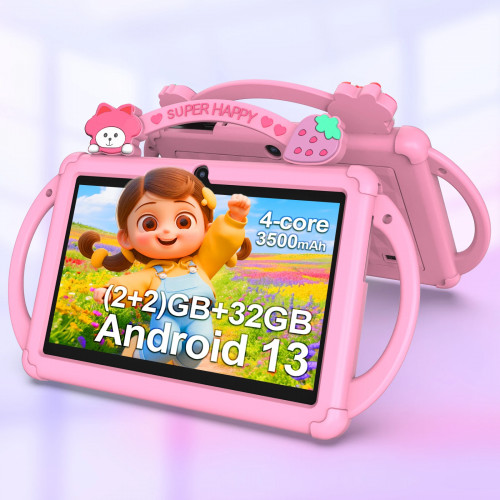 7-inch Android 13 children's tablet, 5G WiFi tablet, quad-core processor, 4GB (2g+2g-memory expansion) RAM+32GB ROM, with parent