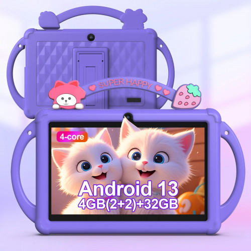 7-inch Android 13 children's tablet, 5G WiFi tablet, quad-core processor, 4GB (2g+2g-memory expansion) RAM+32GB ROM, with parent