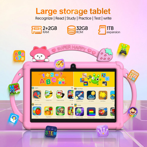 7-inch Android 13 children's tablet, 5G WiFi tablet, quad-core processor, 4GB (2g+2g-memory expansion) RAM+32GB ROM, with parent
