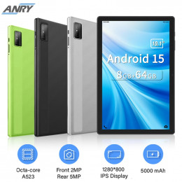ANRY 10.1 Inch Tablet Octa-core Android 15 8GB(4+4 Expand) RAM+64GB ROM 5000Mah IPS Display A523 Dual Camera 5G Wifi 6 Tablet 