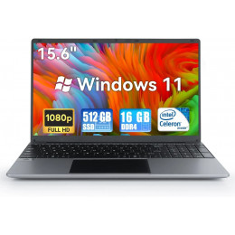 15.6 Inch Laptop Windows 11 Notebook 16G RAM 512GB SSD Quad-Core Intel Celeron N5095 Processors 1080P IPS FHD Laptop Computer