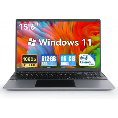 15.6 Inch Laptop Windows 11 Notebook 16G RAM 512GB SSD Quad-Core Intel Celeron N5095 Processors 1080P IPS FHD Laptop Computer