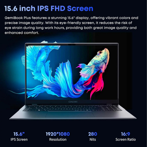CHUWI GemiBook Plus Laptop 15.6'' FHD 1920x1080 16GB LPDDR5 512GB SSD Intel N100/N150 Alder Lake   WiFi 6 Windows 11 Laptops - 7