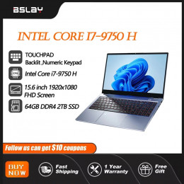 15.6inch Gaming Laptop Intel Core I7-9750H 64GB RAM 2TB SSD DDR4 Win 11 5000mAH Camera Fingerprint Unlocking Portable Computer 