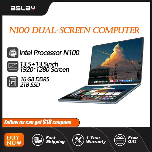 Tablet Double-Screen Intel N100 14+14 inch Laptop 16GB DDR5 2TB SSD HD Camera 9000 mAH 1920*1280 Screen Windows 11 Computer