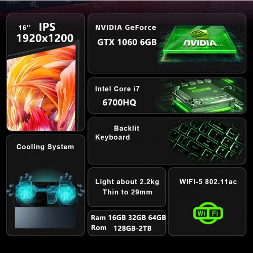 CARBAYTA Intel Core I7 6700HQ Laptop 15.6″ IPS Screen 16G 32GB 64GB RAM NVIDIA GeForce GTX 1060 6G Game Computer Windows 11 Pro
