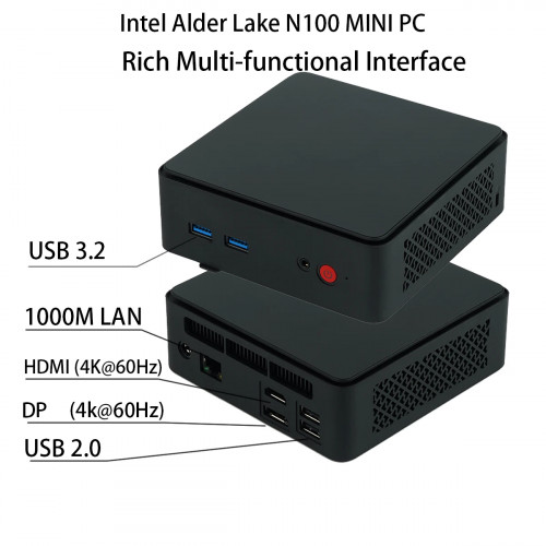 Mini Desktop Gaming Computer Portable Computer Mini PC Intel Alder Lake N100 Mini PC 4-Core 4-thread Gigabit 1000M Lan SSD