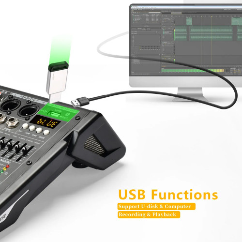 Freeboss 4 Channel Mixing Console 99 DSP Effect USB Play PC Record Bluetooth Audio Sound Mixer Home Party 48V Mix Table  AG-AT4