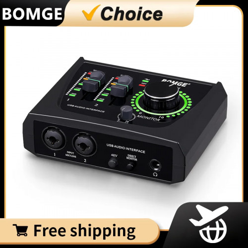 BOMGE mini 2 Channel USB Audio Interface sound card Recording Streaming and Podcasting with XLR/48V Phantom Power for Guitarist - 44