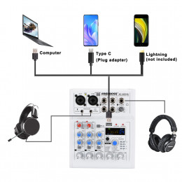 FREEBOSS Mixing Console Mobile Broadcast 4 Channel Bluetooth PC USB Play Record 88 DSP Digital Effect Sound Audio Mixer AG-AS04A