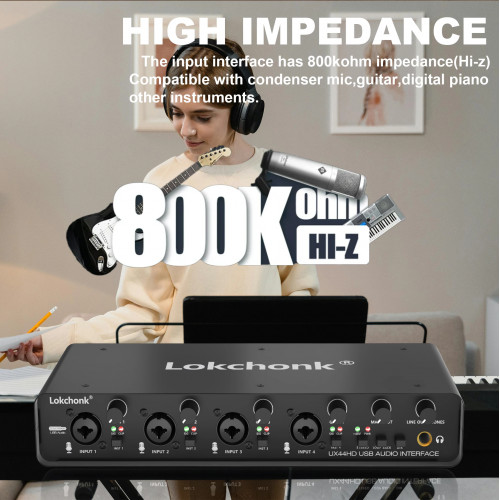UX44 Audio Interface Sound Card 4-Channel Mixer 32-bit/192KHz for Game Voice,Podcast,Live Recording,Professional Studio Singing