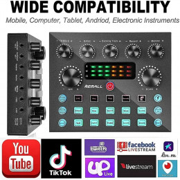 H Podcast Microphone Sound Card V8S Microphone Sound Mixer live sound card Audio Mixing Console Amplifier for Livestreaming 