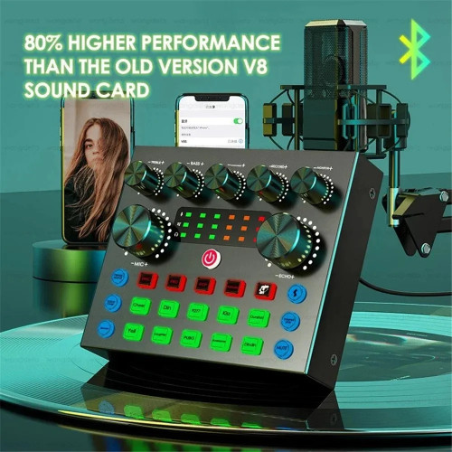 H Podcast Microphone Sound Card V8S Microphone Sound Mixer live sound card Audio Mixing Console Amplifier for Livestreaming