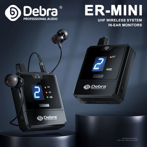 Debra ER-MINI Wireless In-Ear Monitor System, Rechargeable Portable Audio Monitors, UHF Free FM for Bands, Small Concerts - 44