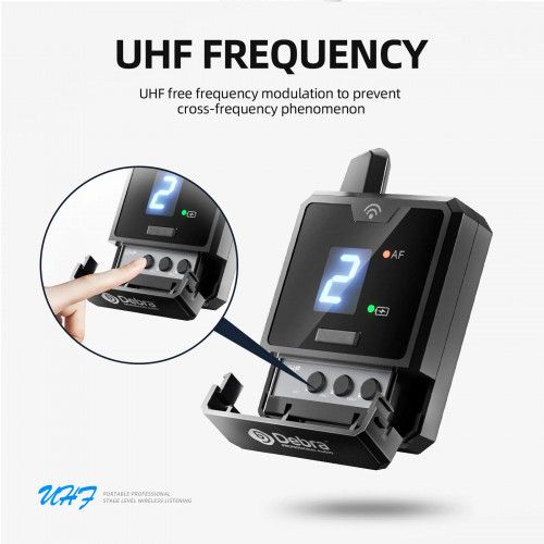 Debra ER-MINI Wireless In-Ear Monitor System, Rechargeable Portable Audio Monitors, UHF Free FM for Bands, Small Concerts - 44